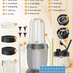 Smoothie Blender, 1000 W Upgraded Compact Personal Blender for Shakes and Smoothies, Juice, Frozen Drinks, Sauces & More, Smoothies Maker with 2 * 26 Oz To-Go Cups, 2*Spout-Lids