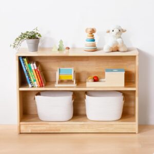 oook rubber wood montessori shelf and toy storage, 35.4" l, solid wood bookshelf and toy organizers, 2-tier storage cabinet shelves and kids bookcase for classroom, kindergarten, kids room, playroom.