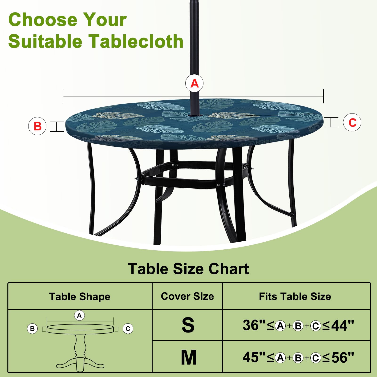 Round Tablecloth with Umbrella Hole, Outdoor Tablecloth Waterproof Elastic Fitted Table Cloth Round Cover, Outdoor Table Cover for Camping, Indoor and Outdoor