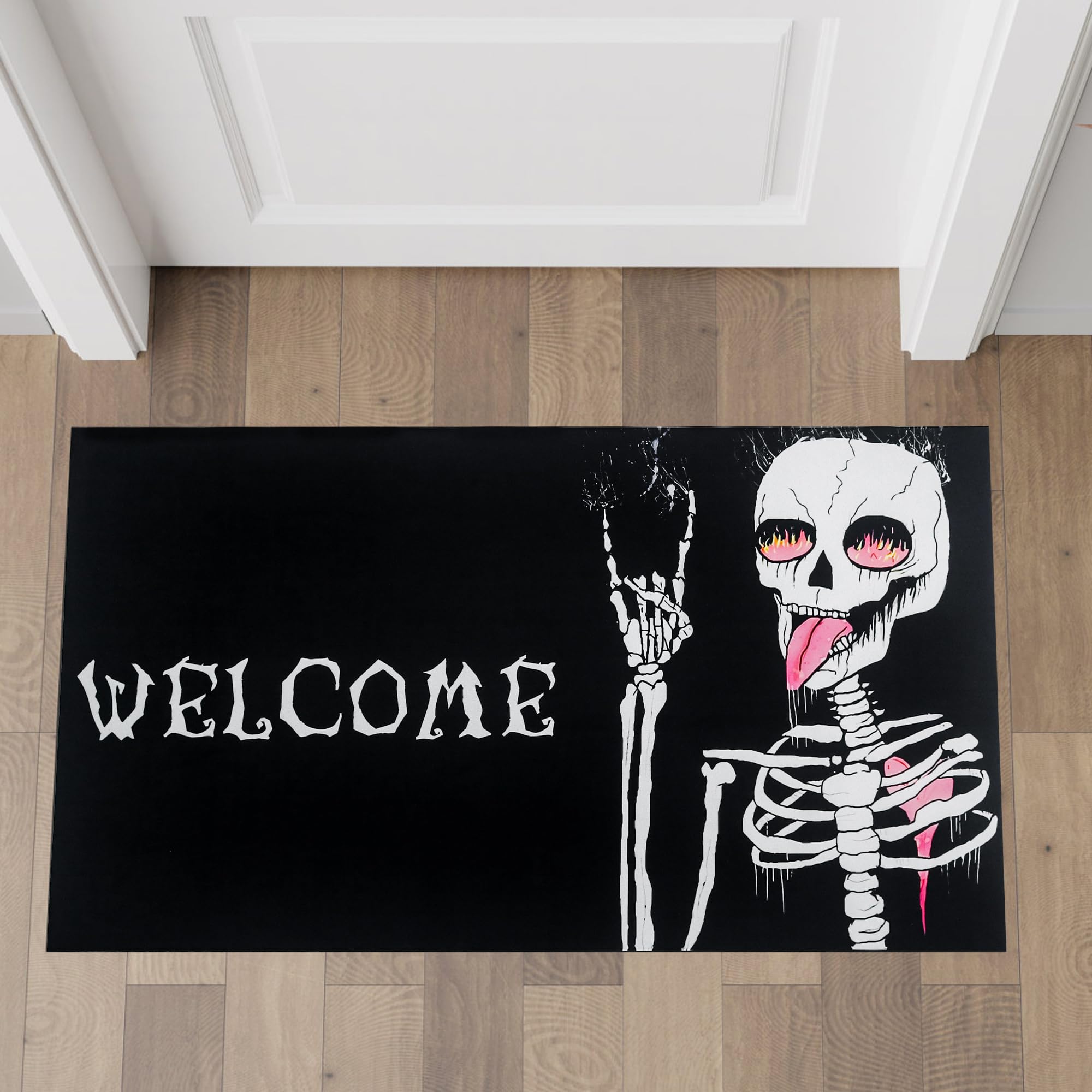 FramePro Halloween Rugs Door Mat Funny Skull Decor Welcome Mat Non Slip Indoor Outdoor Skull Rug Halloween Party Decor 17" X30"