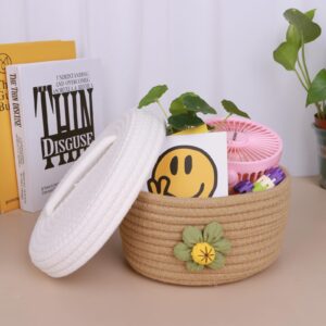 Small Covered Storage Basket, Handmade Woven Fresh Style Desktop Decoration, Organizing Household Miscellaneous Items