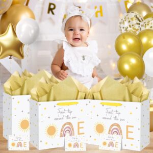 Baby 1st Birthday Gift Bag First Trip Around The Sun Gift Bag with Greeting Card Tissue Papers Boho Sun Rainbow Wrapping Paper Bag for Newborn Baby Shower Christmas Gifts Birthday Party Supplies