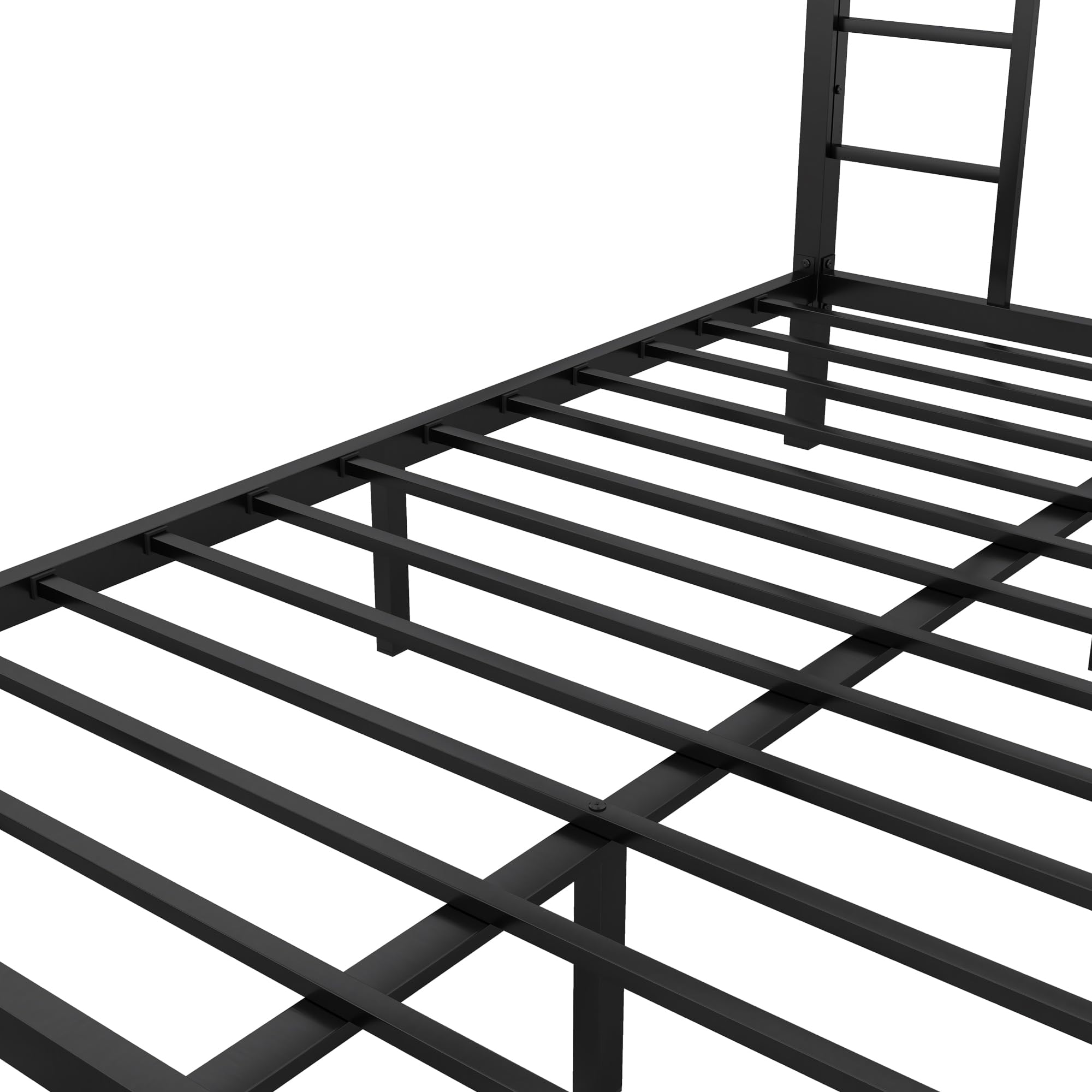 Full XL Over Queen Bunk Beds with Ladder and Full Length Guardrail, Heavy Duty Bunk Beds/Full XL Over Queen Bunk Bed for Adults, Teens, Full XL Over Queen Bunk Bed Black