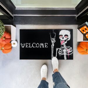 FramePro Halloween Rugs Door Mat Funny Skull Decor Welcome Mat Non Slip Indoor Outdoor Skull Rug Halloween Party Decor 17" X30"