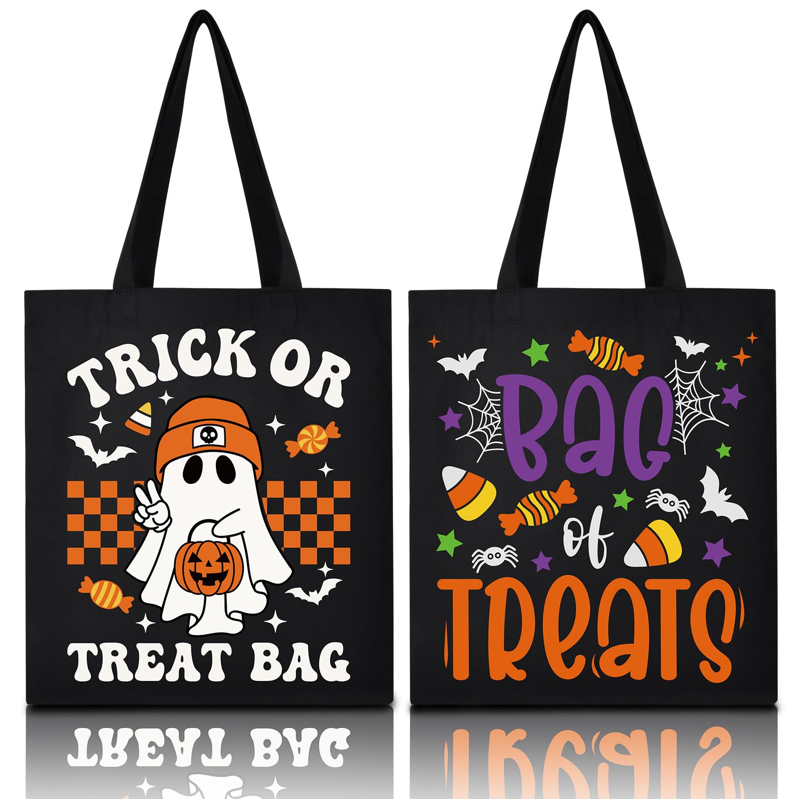 SOIDRAM Halloween Tote Bag Trick or Treat Bags Large Candy Tote Bag for Halloween Bag for kids Halloween Teacher Gifts kid's Snacks Canvas Bag