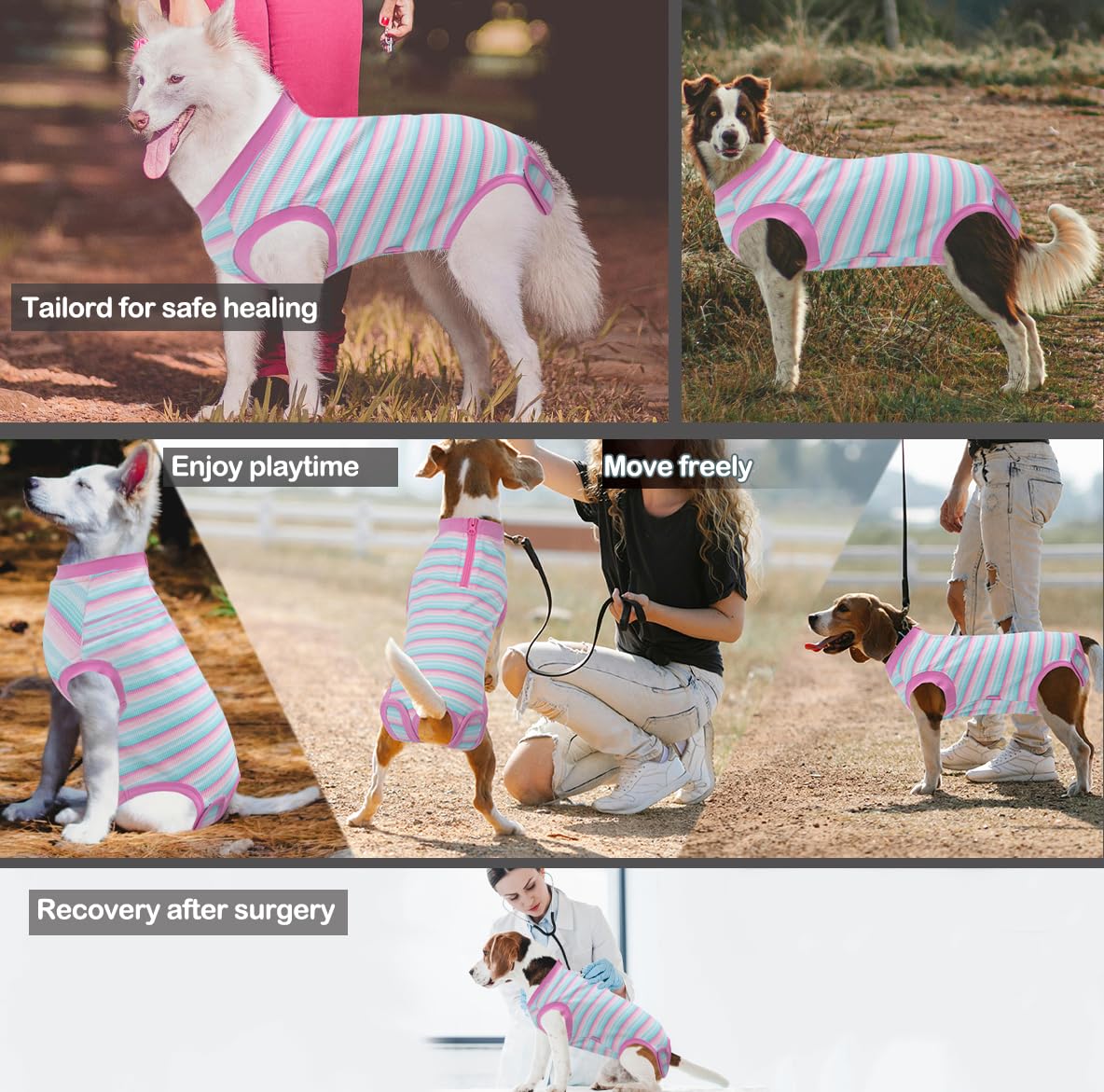 Wabdhally Dog Surgery Recovery Suit,Surgical Recovery Female Spay Suit for Medium Dogs Cats,Surgery Recovery Multi Pink Onesie M