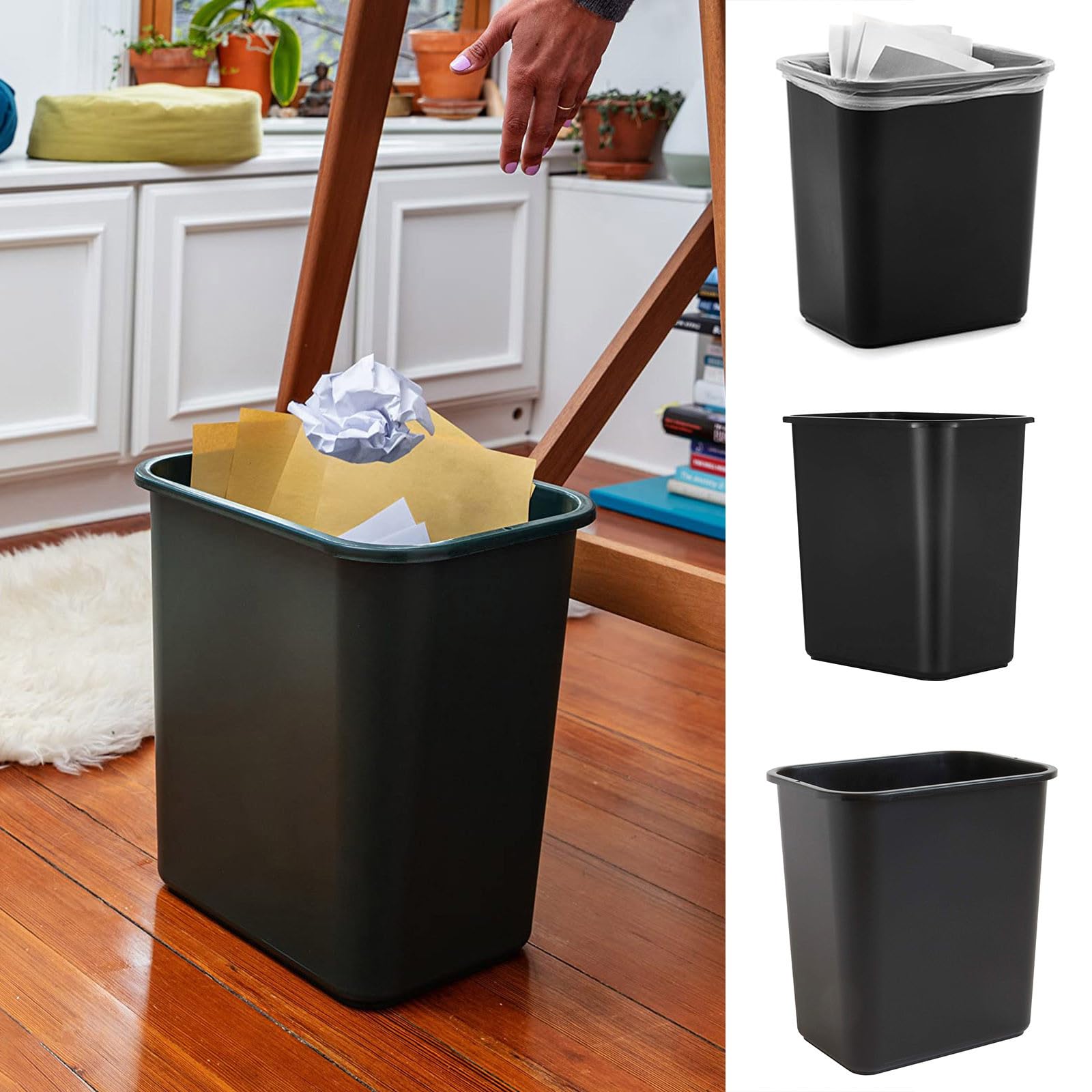 Generic 3 Gallons Efficient Trash Can Wastebasket, Space Saving Trash Wastebasket, Narrow Spaces in Commercial, Kitchen, Home Office, Dorm, Easy to Clean, Black (Black, 2 Pack)