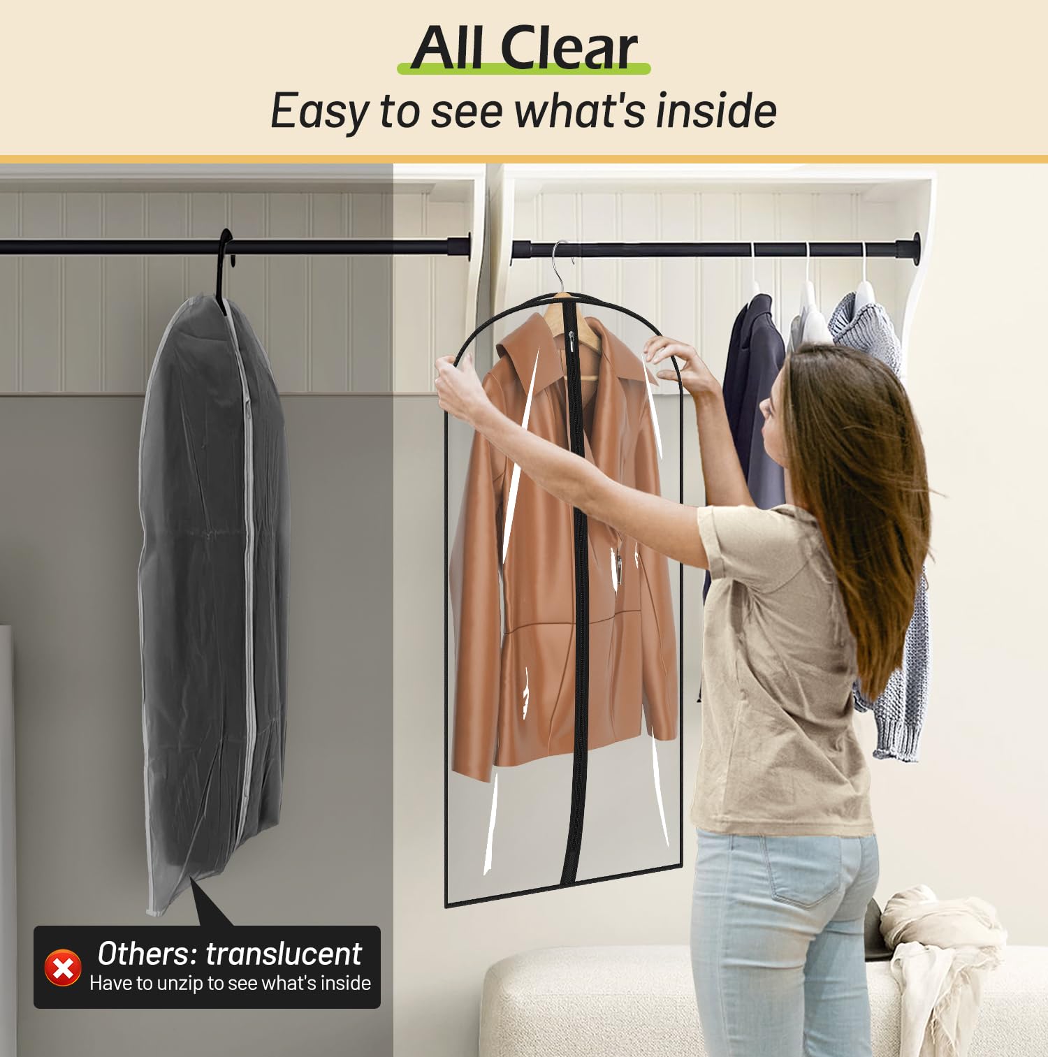 MISSLO All Clear Garment Bags for Hanging Clothes 40" Suit Bags for Closet Storage Plastic Clothes Covers for Shirts, Jackets, Coats, 6 Packs