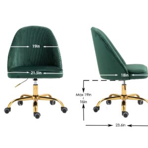 ZOBIDO Comfy Home Office Task Chair with Wheels, Cute Modern Upholstered Velvet Seashell Back Adjustable Swivel Vanity Desk Chair, for Women, for Kids, for Girls, Living Room, Bedroom（Green）