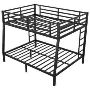 Full XL Over Queen Bunk Beds with Ladder and Full Length Guardrail, Heavy Duty Bunk Beds/Full XL Over Queen Bunk Bed for Adults, Teens, Full XL Over Queen Bunk Bed Black