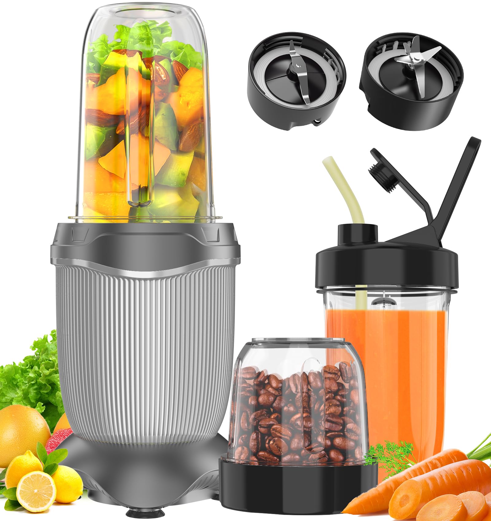 Smoothie Blender, 1000 W Upgraded Compact Personal Blender for Shakes and Smoothies, Juice, Frozen Drinks, Sauces & More, Smoothies Maker with 2 * 26 Oz To-Go Cups, 2*Spout-Lids