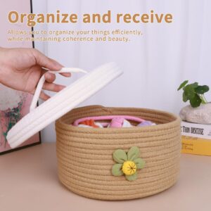 Small Covered Storage Basket, Handmade Woven Fresh Style Desktop Decoration, Organizing Household Miscellaneous Items