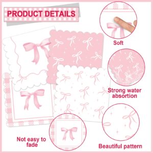 96pcs Pink Bow Party Supplies Bow Birthday Party Plates and Napkins Pink Bow Party Decorations for Girl Bachelorette Bridal Engagement Baby Shower Coquette Cute Tableware Dinnerware Serves 24 Guests