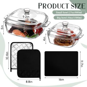 Teenyyou 5 Pcs Square Glass Casserole Dish with Lid Oven Safe Baking Glass Dish with Lid, Covered Casserole Dishes for Oven, Glass Bowl Oven 1.5 L/ 0.8 L Casserole Dish with Lid