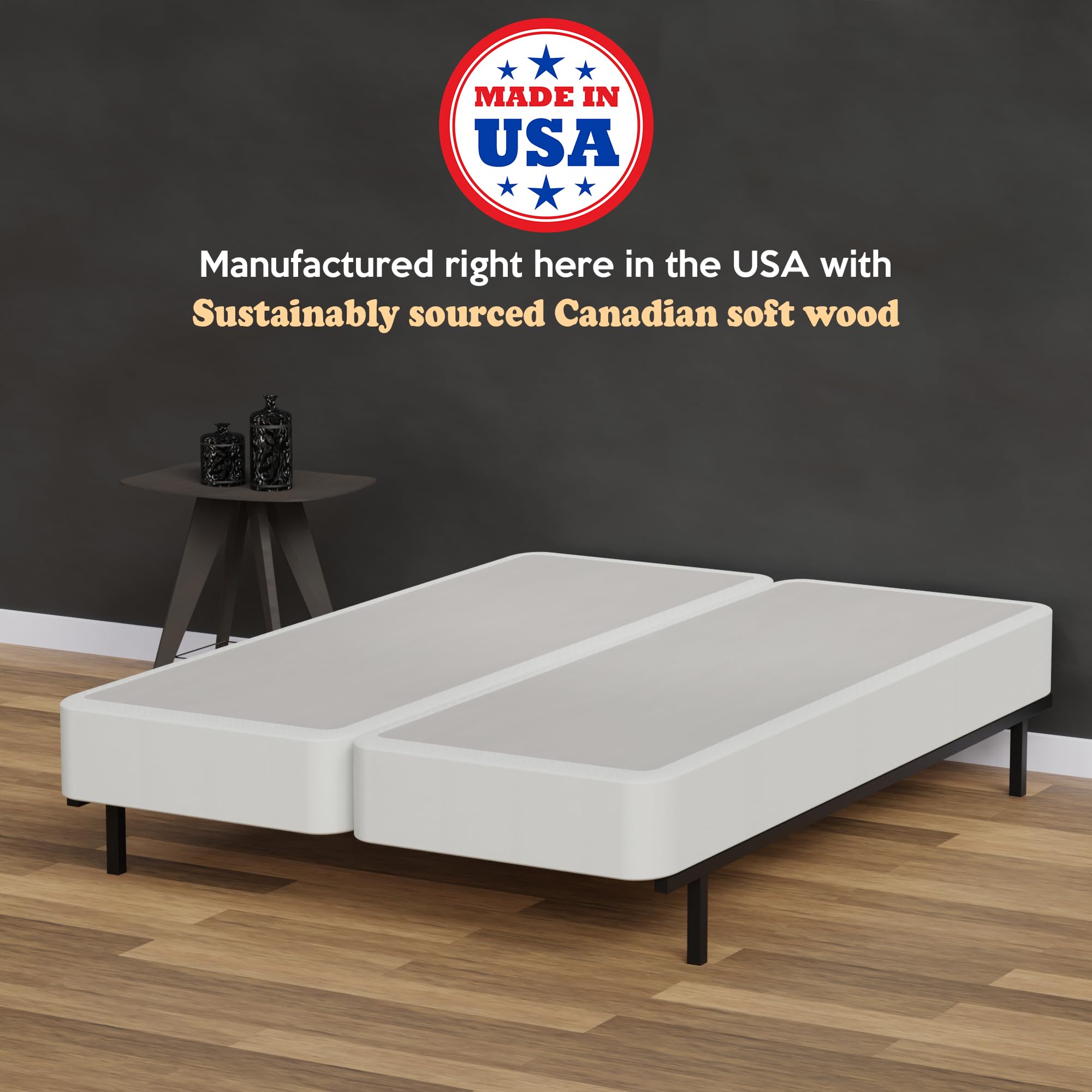 Continental Sleep, 8-Inch Sturdy Wood Box Spring for Mattress Support - Durable and Fully Assembled, Natural Wood Foundation for King, White