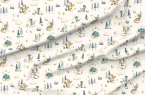 spoonflower fabric - baby dragon whimsical fun cute happy cheerful fantasy mythical beige printed on polartec(r) fleece fabric by the yard - sewing blankets loungewear and no-sew