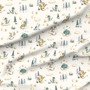 Spoonflower Fabric - Baby Dragon Whimsical Fun Cute Happy Cheerful Fantasy Mythical Beige Printed on Polartec(R) Fleece Fabric by The Yard - Sewing Blankets Loungewear and No-Sew