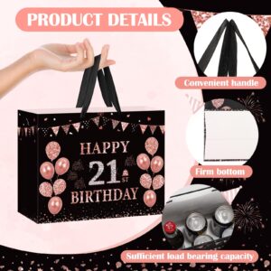 Black Rose Gold 21st Birthday Gift Bag with Happy 21st Birthday Greeting Card and Tissue Paper for Girls Rose Gold 21st Birthday Gift Wrap Bag for 21st Birthday Christmas Party Decorations Supplies