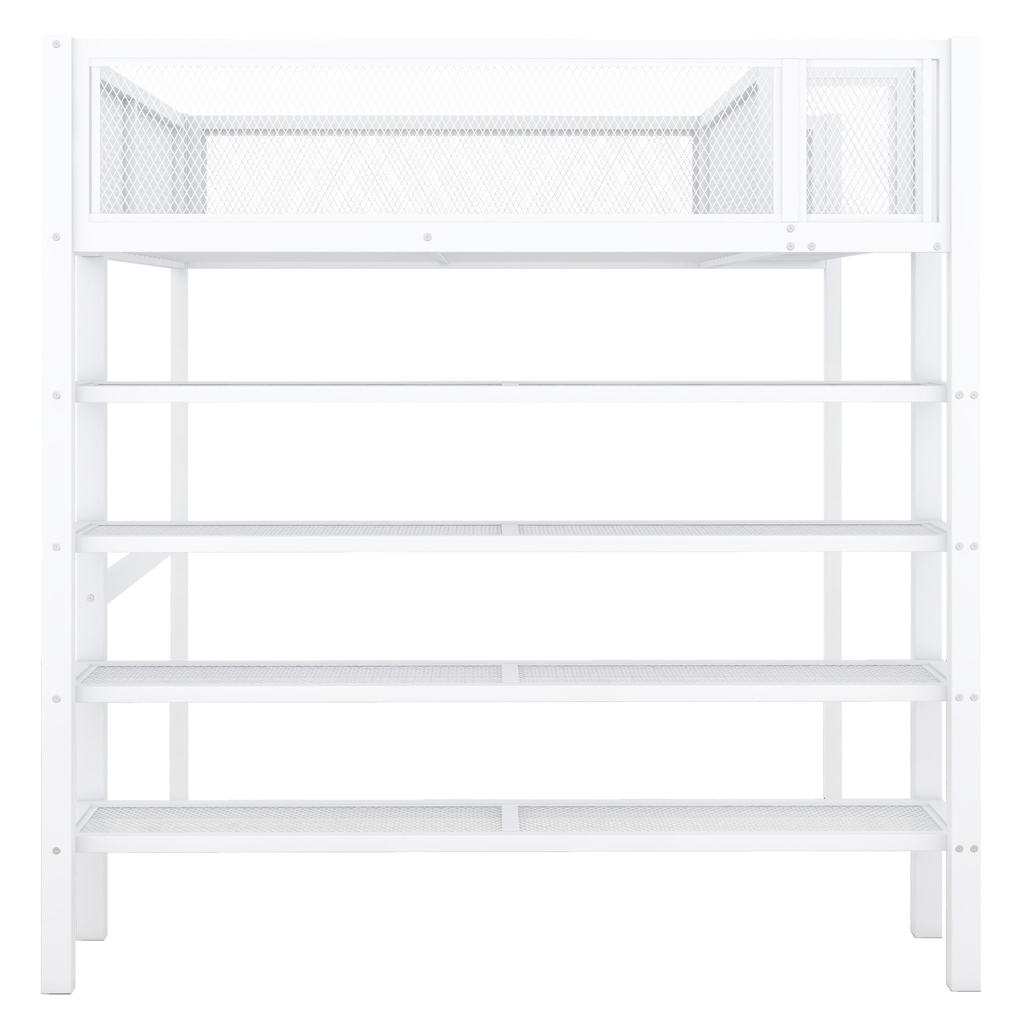 Bellemave Full Size Loft Bed with 4-Tier Shelves and Storage, Metal Loft Bed with Bookshelf, Full Size Loft Bed with Storage Stairs(White)