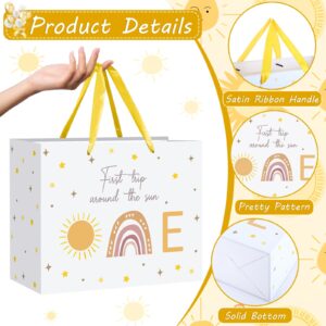 Baby 1st Birthday Gift Bag First Trip Around The Sun Gift Bag with Greeting Card Tissue Papers Boho Sun Rainbow Wrapping Paper Bag for Newborn Baby Shower Christmas Gifts Birthday Party Supplies