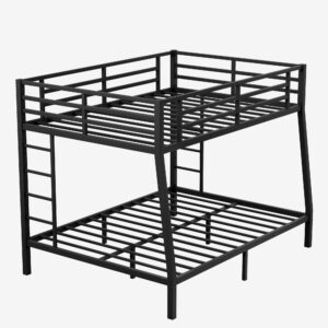 Full XL Over Queen Bunk Beds with Ladder and Full Length Guardrail, Heavy Duty Bunk Beds/Full XL Over Queen Bunk Bed for Adults, Teens, Full XL Over Queen Bunk Bed Black