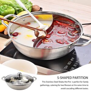 Stainless Steel Shabu Hot Pot 11.8Inch Divided Hot Pot Pan,Dual Sided Soup Cookware Cooking Pot with Divider Induction Cooktop Gas Stove