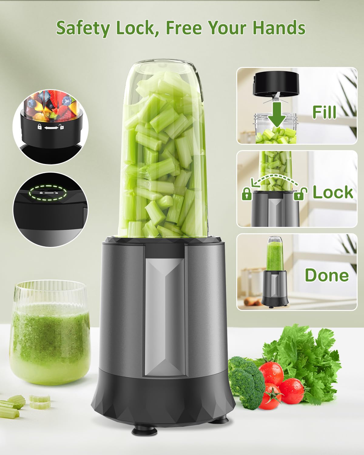 Smoothie Blender, 1300 W Upgraded Compact Personal Blender for Shakes and Smoothies, Juice, Frozen Drinks, Sauces & More, Smoothies Maker with 2 * 32 Oz To-Go Cups, 2*Spout-Lids