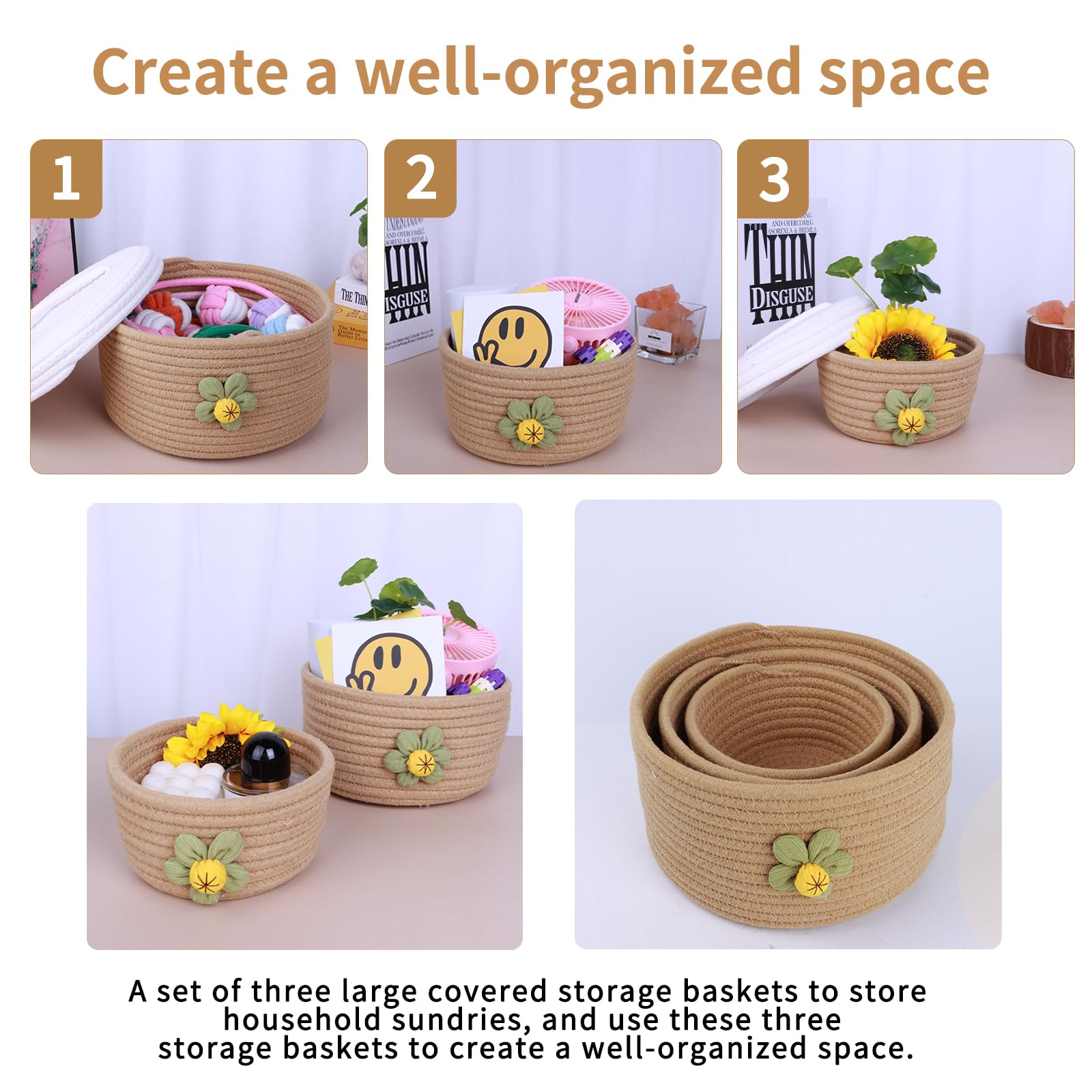 Small Covered Storage Basket, Handmade Woven Fresh Style Desktop Decoration, Organizing Household Miscellaneous Items