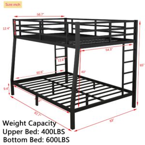 Full XL Over Queen Bunk Beds with Ladder and Full Length Guardrail, Heavy Duty Bunk Beds/Full XL Over Queen Bunk Bed for Adults, Teens, Full XL Over Queen Bunk Bed Black