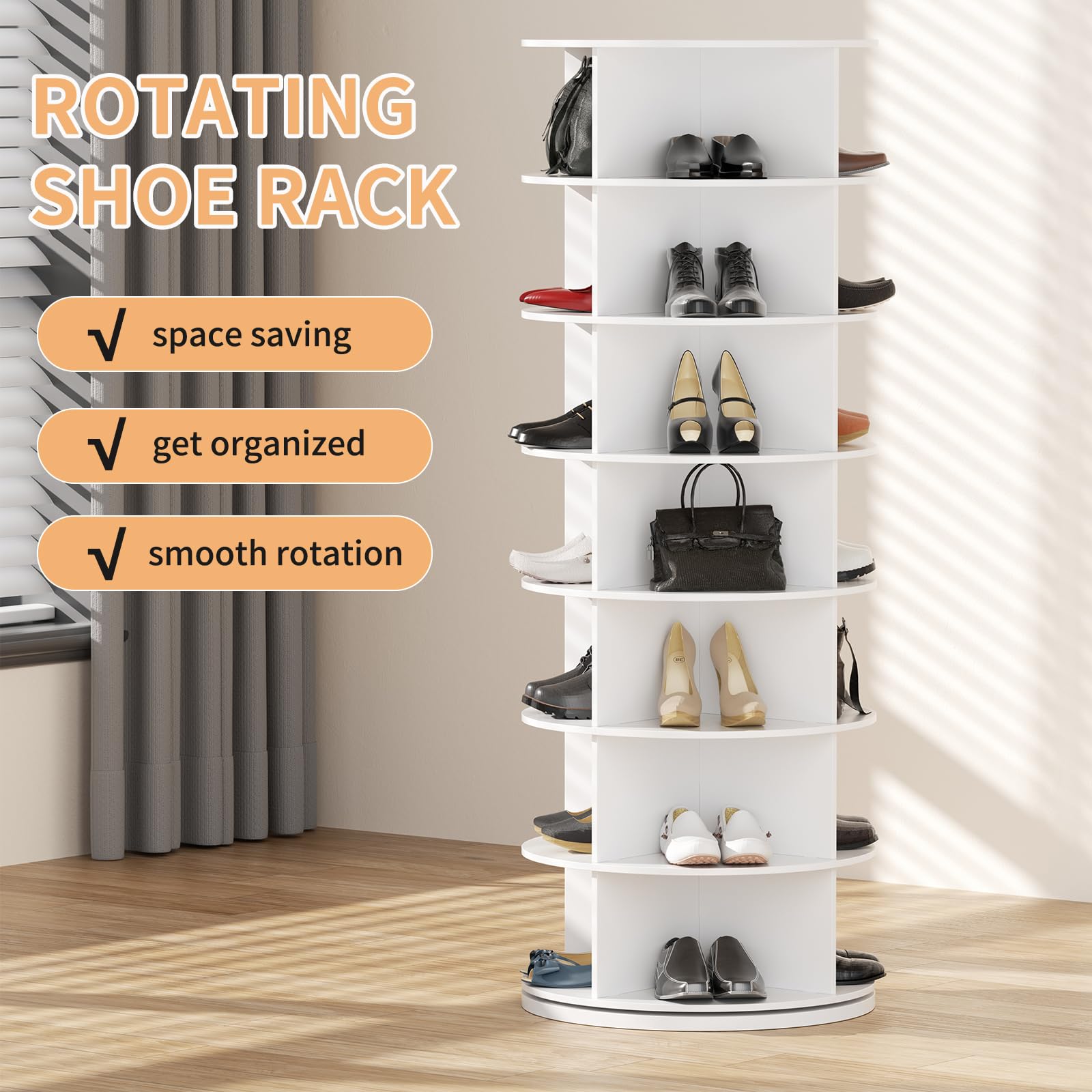 7 Tier Rotating Shoe Rack Tower, Revolving 360 Shoe Rack Storage Round Carousel,Spinning Shoe Display Lazy Susan, Vertical Handbag Rotate Shoes Closet Organization for Entryway Living Room Hallway.