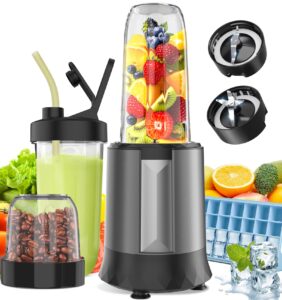 smoothie blender, 1300 w upgraded compact personal blender for shakes and smoothies, juice, frozen drinks, sauces & more, smoothies maker with 2 * 32 oz to-go cups, 2*spout-lids