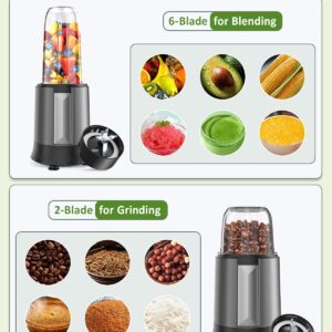 Smoothie Blender, 1300 W Upgraded Compact Personal Blender for Shakes and Smoothies, Juice, Frozen Drinks, Sauces & More, Smoothies Maker with 2 * 32 Oz To-Go Cups, 2*Spout-Lids