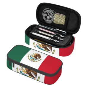 QASNLU Flag of Mexico print Compartment pencil case,Big Capacity Zipper Cases Office Stationery Makeup Bag,, Black