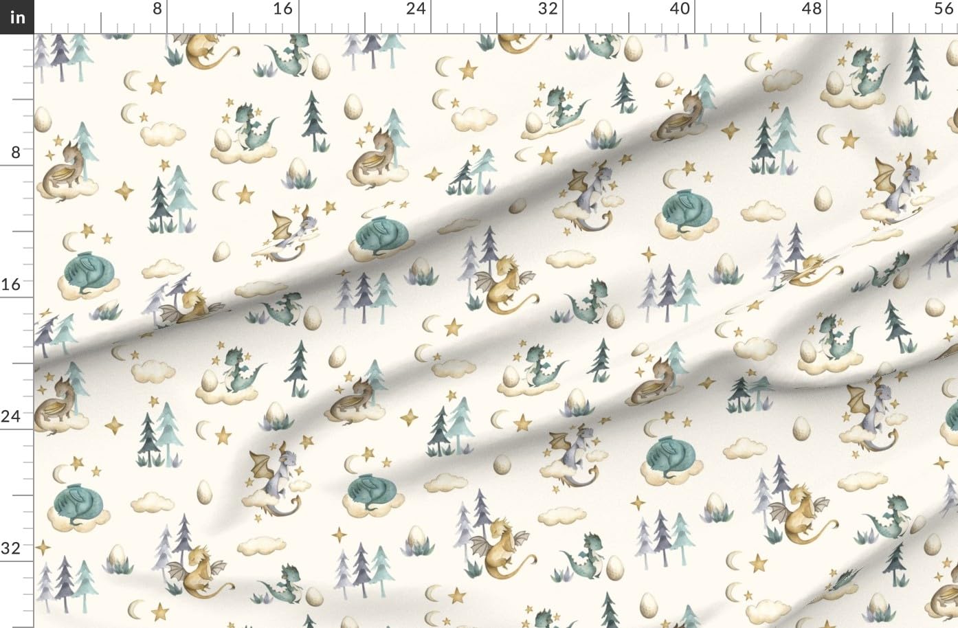 Spoonflower Fabric - Baby Dragon Whimsical Fun Cute Happy Cheerful Fantasy Mythical Beige Printed on Polartec(R) Fleece Fabric by The Yard - Sewing Blankets Loungewear and No-Sew