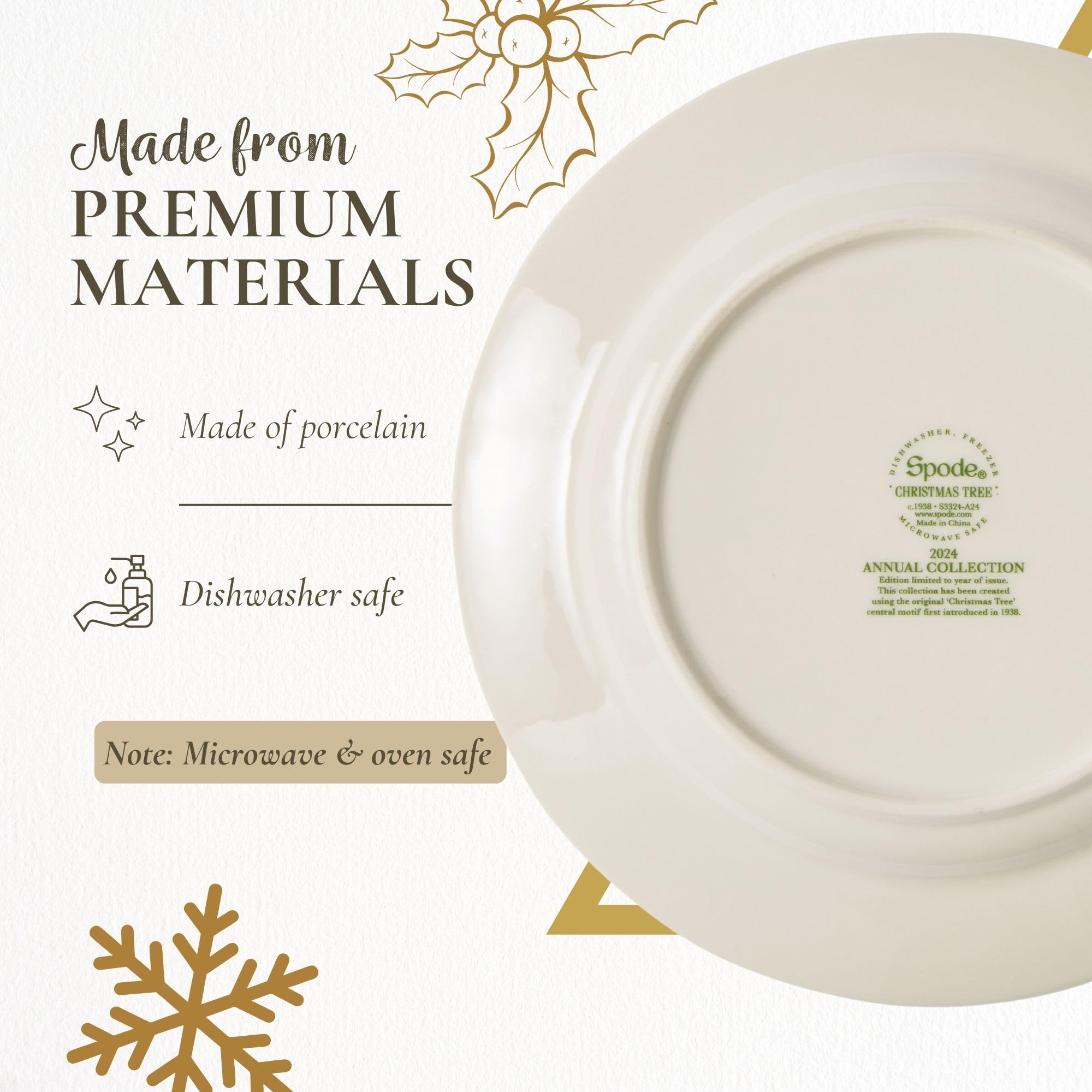 Spode Christmas Tree 8" Porcelain Dinner Plate, 2024 Annual Collector Plate - Holiday Dinnerware & Decorative Plate, Winter Serving for All Parties & Occasions - For Casserole, Appetizers, Brisket