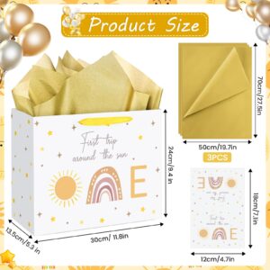 Baby 1st Birthday Gift Bag First Trip Around The Sun Gift Bag with Greeting Card Tissue Papers Boho Sun Rainbow Wrapping Paper Bag for Newborn Baby Shower Christmas Gifts Birthday Party Supplies