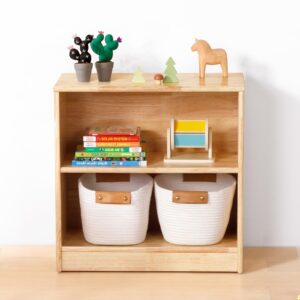 oook rubber wood montessori shelf and toy storage, 23.6" l, compact toddler bookshelf for small space, solid wood storage cabinet shelves for classroom, kindergarten, kids room, playroom.