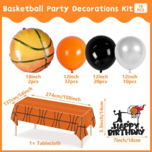 76pcs Basketball Birthday Party Decorations with Basketball Banner Honeycomb Centerpiece Basketball Balloons Cake Topper Tablecloths for Boys Basketball Theme Party Decorations