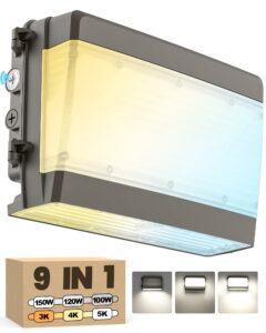 yarbo 2-in-1 full & semi cutoff led wall pack, 150w 120w 100w & 3000k 4000k 5000k selectable, timer dimming & photocell wall pack led exterior light, 22500lm ac100-277v etl listed led wall pack light