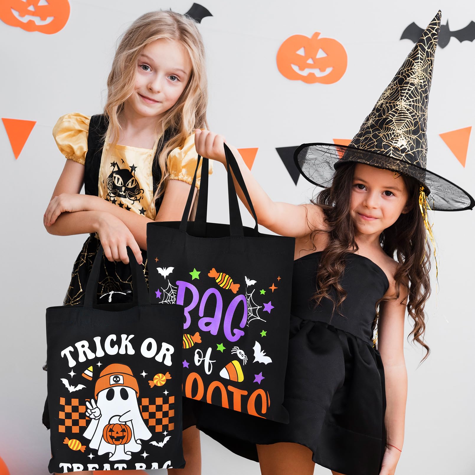 SOIDRAM Halloween Tote Bag Trick or Treat Bags Large Candy Tote Bag for Halloween Bag for kids Halloween Teacher Gifts kid's Snacks Canvas Bag