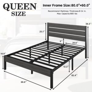 Lifezone Queen Bed Frame with Headboard and Footboard, Metal Queen Bed Frame with Under-Bed Storage, All-Metal Support System, No Box Spring Needed, Easily Assemble, Rustic Grey