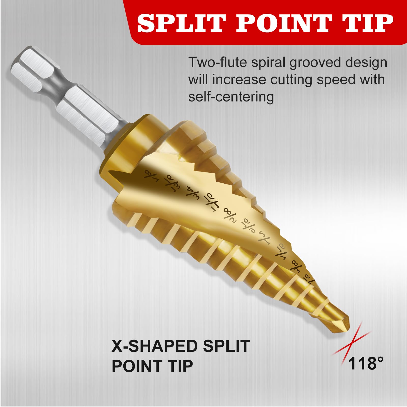 Step Drill Bit Set - 3 Piece High Speed Steel Spiral Grooved Step Drill Bit for Metal Sheet Aluminum Wood Hole Drilling, 1/4" Hex Shank Unibit Step Bit for Faster Drilling 31 Size Cone Step Drill Bits