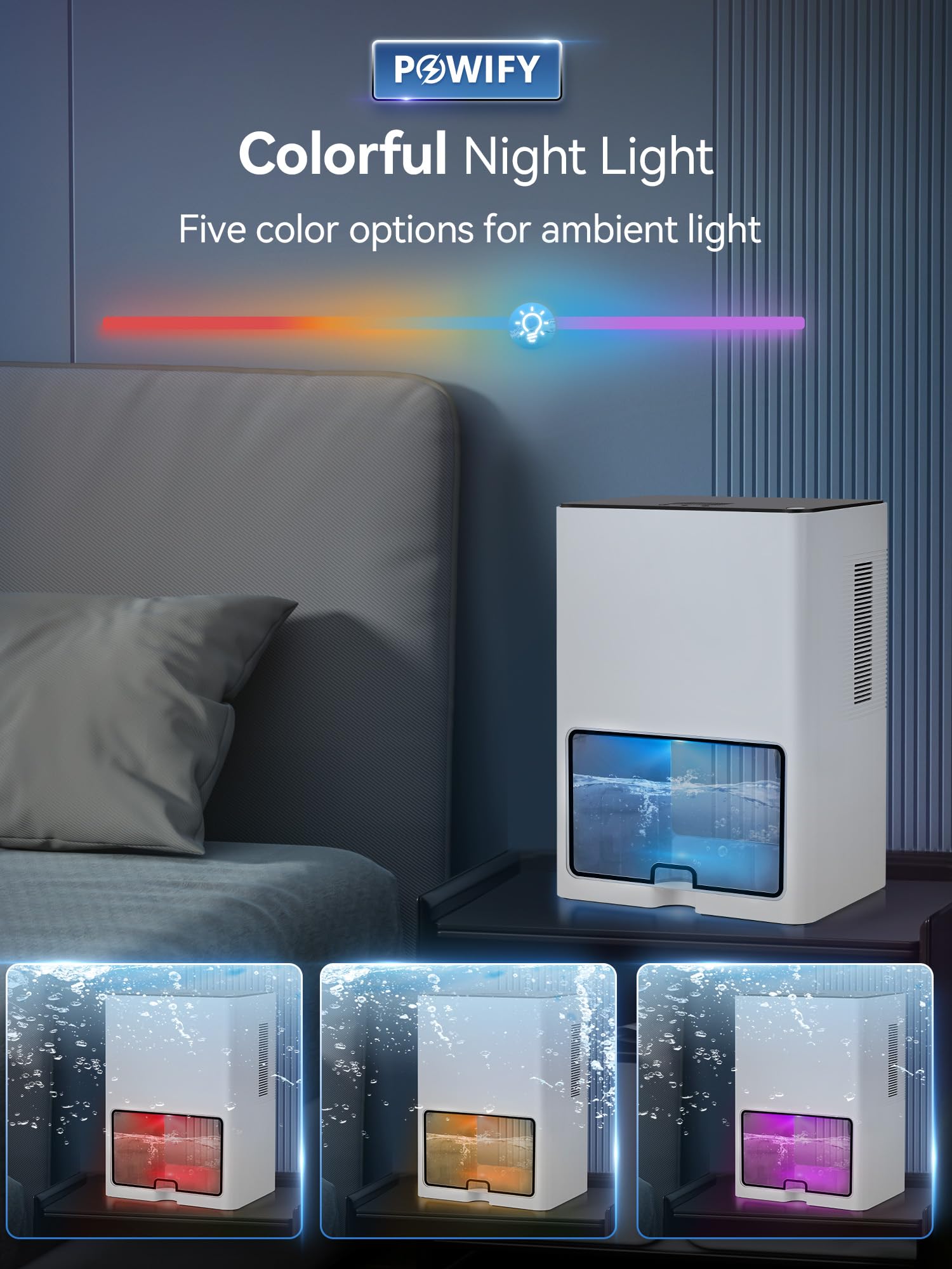 118 OZ Dehumidifier for Home, Quiet Small Dehumidifiers (800 sq.ft), 2 Working Modes,Timing Setting, Auto Shut Off, 5 Colors LED Light Dehumidifier for Basement Bedroom Bathroom