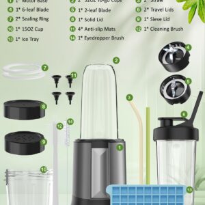 Smoothie Blender, 1300 W Upgraded Compact Personal Blender for Shakes and Smoothies, Juice, Frozen Drinks, Sauces & More, Smoothies Maker with 2 * 32 Oz To-Go Cups, 2*Spout-Lids