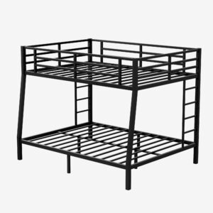 Full XL Over Queen Bunk Beds with Ladder and Full Length Guardrail, Heavy Duty Bunk Beds/Full XL Over Queen Bunk Bed for Adults, Teens, Full XL Over Queen Bunk Bed Black