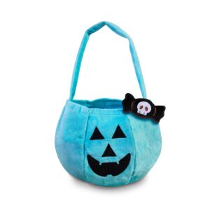 yiqtao halloween teal pumpkin reusable fabric trick or treat buckets - jack o lantern bucket- large halloween basket - halloween plush candy bags –halloween tote bags