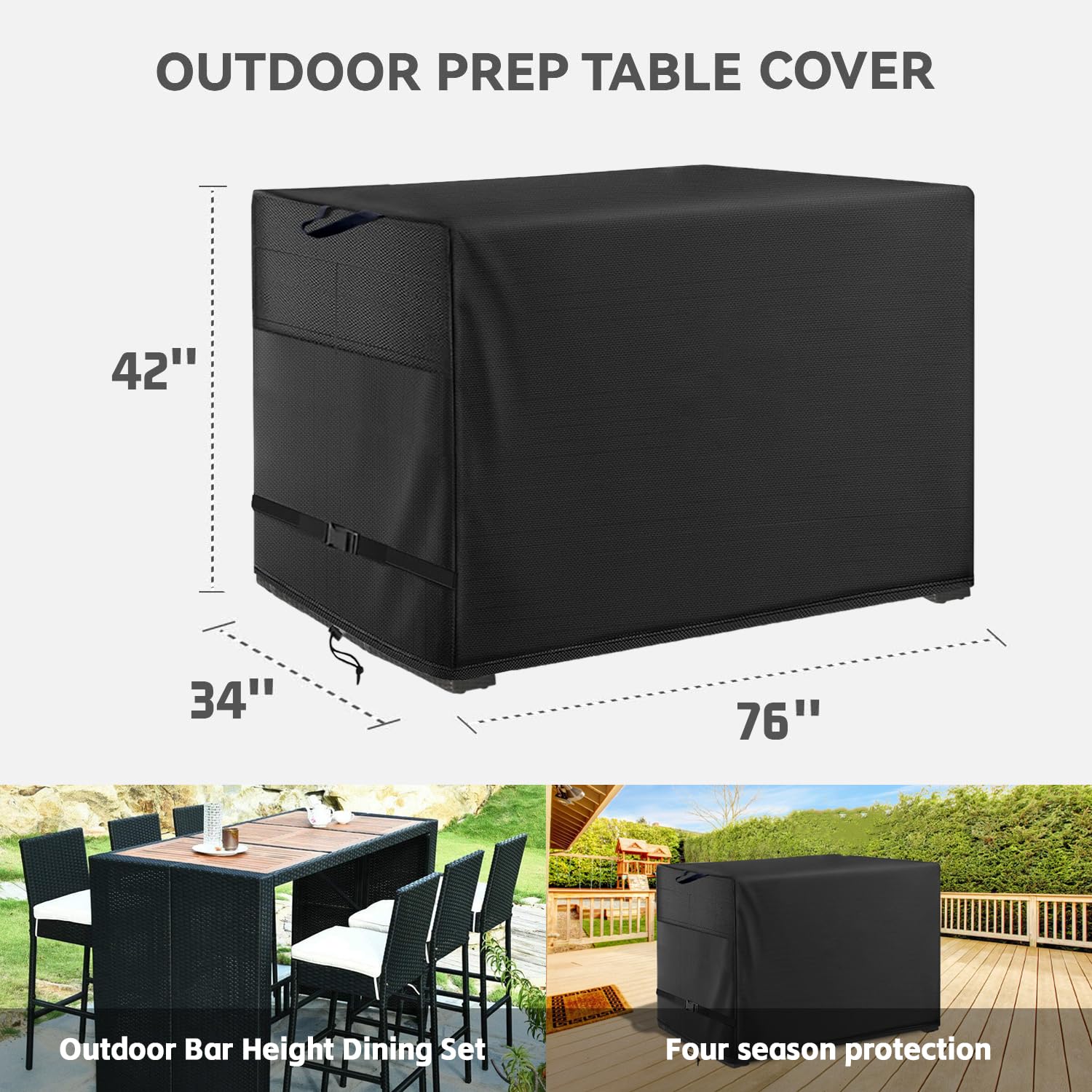 Outdoor Bar Height Dining Set Cover Suitable for 76 * 34 * 42" Patio Wicker Bar Dining Set Black- Waterproof Patio Bar Height Table and Chair Cover