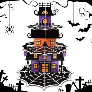 abtols halloween cupcake stand, 3-tier castle cupcake stand tower, black purple halloween cardboard dessert holder, durable cupcake tower for halloween decoration birthday party supplies