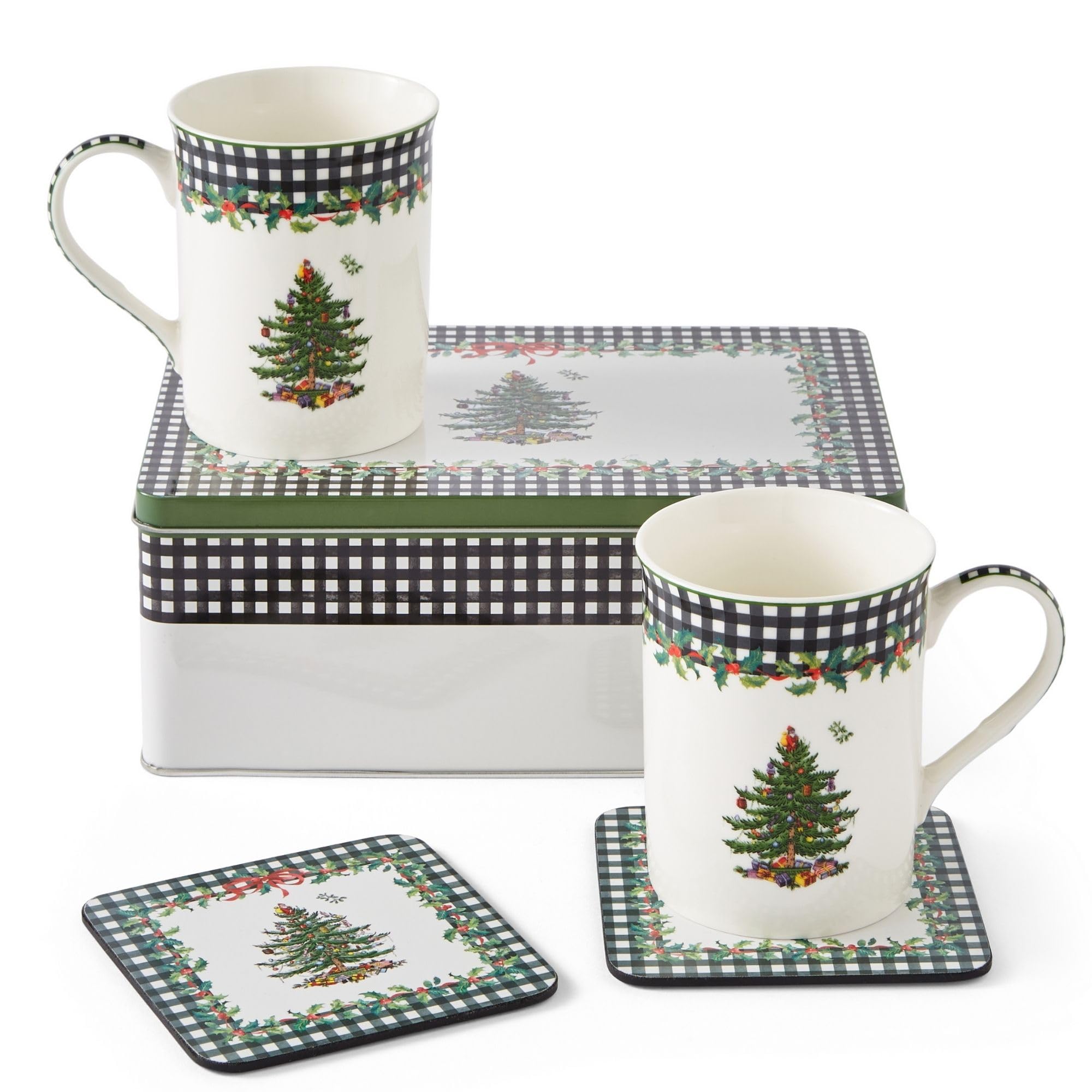 Spode Christmas Tree 2024 Annual 5 Piece Porcelain 12 Fl. Oz. Mug & Tin Set - Holiday Coffee Cup, Christmas Home Décor & Seasonal Coffee Mug - Stocking Stuffer Holiday Gifts - For Tea, Hot Chocolate