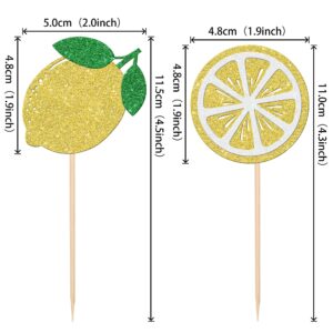 24 PCS Lemon Cupcake Toppers Glitter Fruit Theme Lemonade Party Cupcake Picks for Lemon Theme Baby Shower Wedding Engagement Bridal Shower Birthday Main Squeeze Party Cake Decorations Supplies